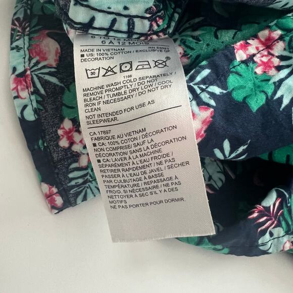 Janie & Jack Collared Hawaiian Shirt navy blue green leaf monstera pink flamingo - Picture 4 of 4